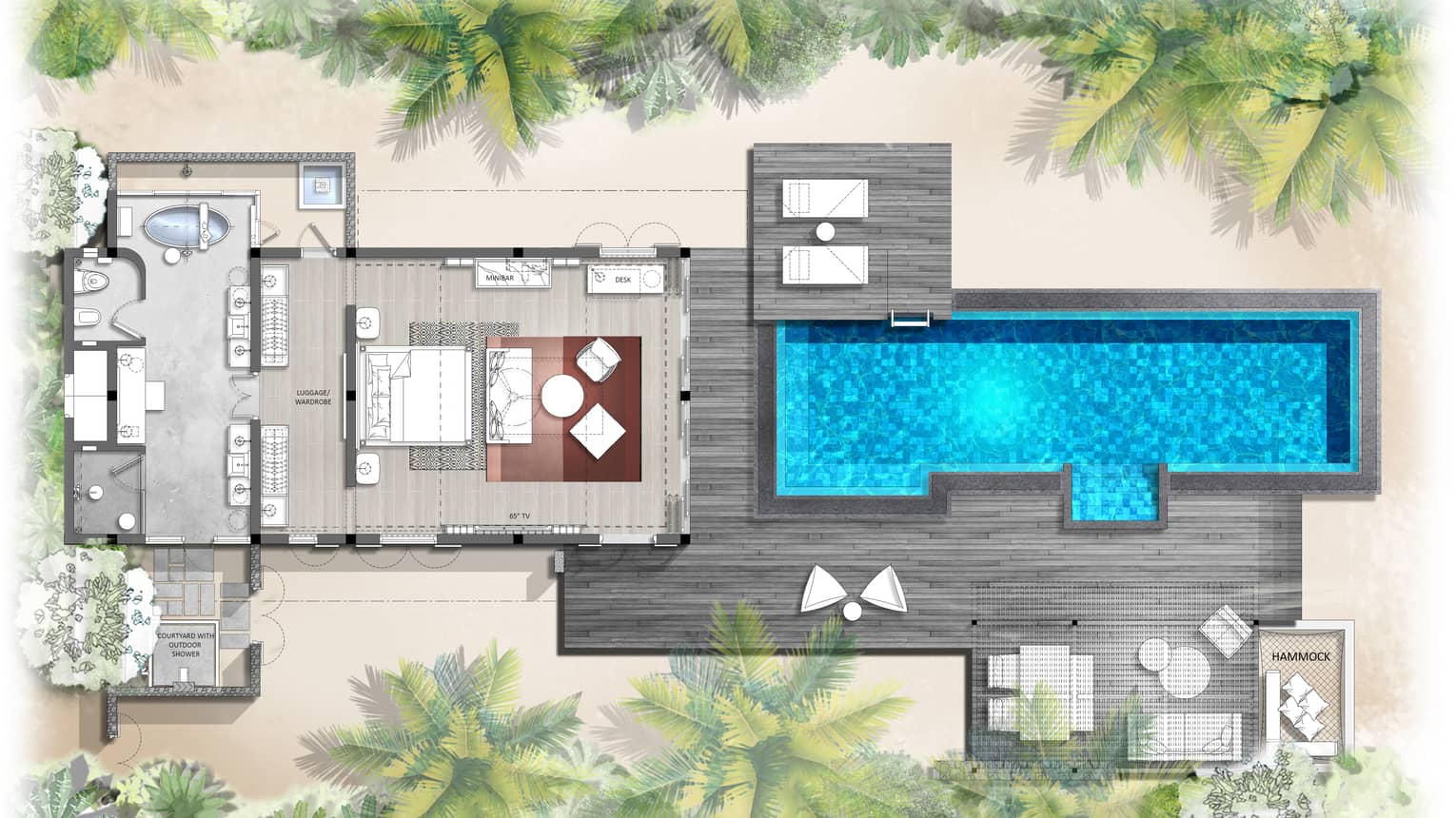 Floorplan of Oceanfront Bungalow with Pool at Four Seasons Maldives at Landaa Giraavaru
