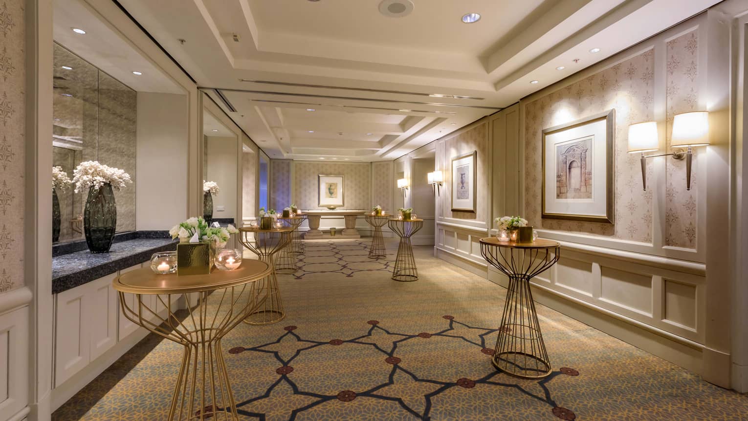 Elegant meeting room foyer with wall sconces