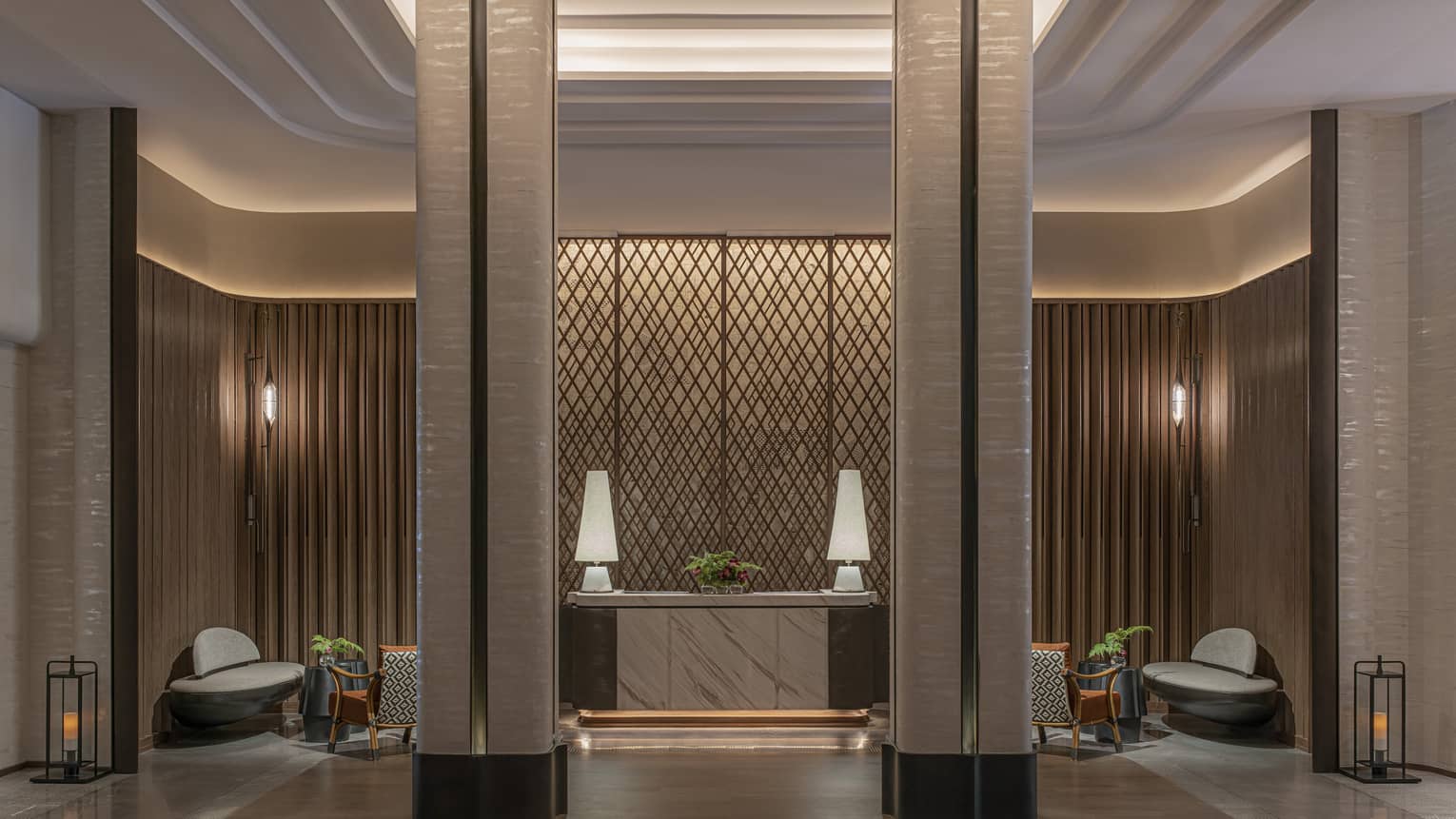 Spa lobby with columns and backlighting