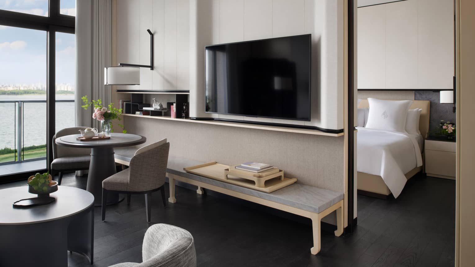 Luxury one bedroom hotel suite with lake view at Four Seasons Hotel Suzhou
