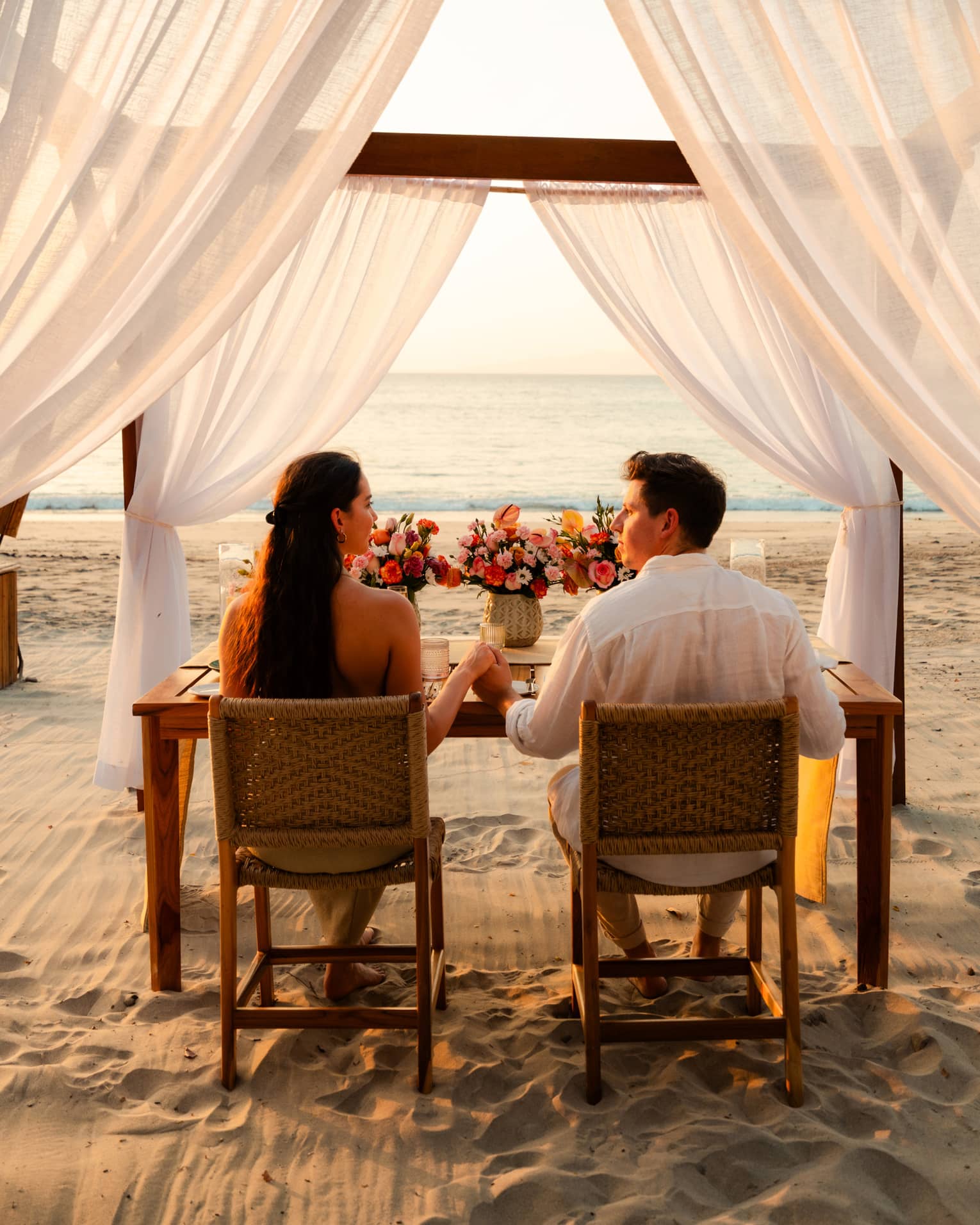 Private beach dining set up