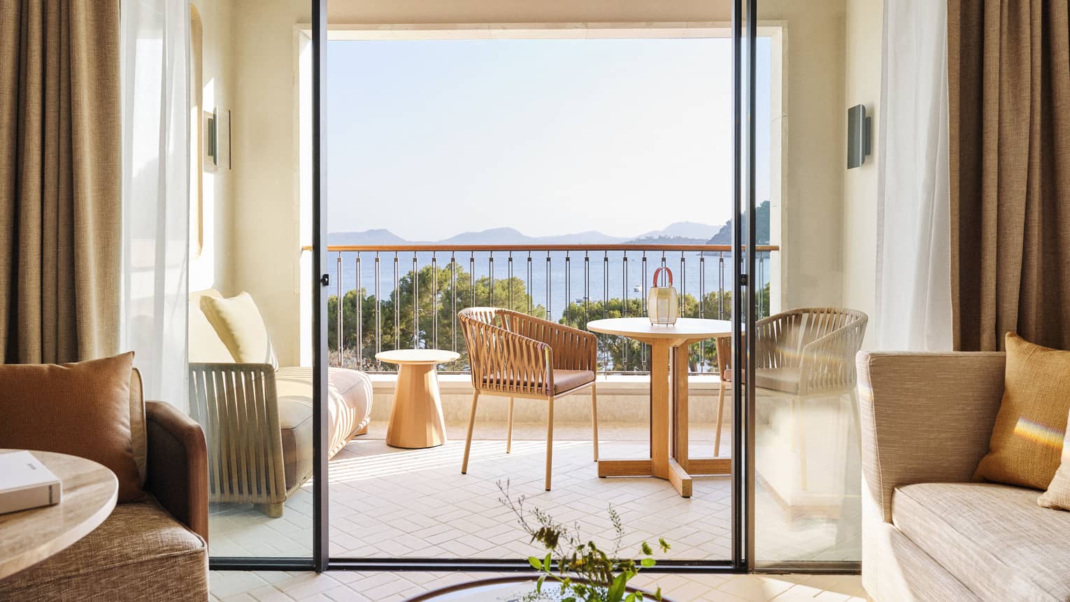 View of sea from luxury Mallorca resort room with balcony