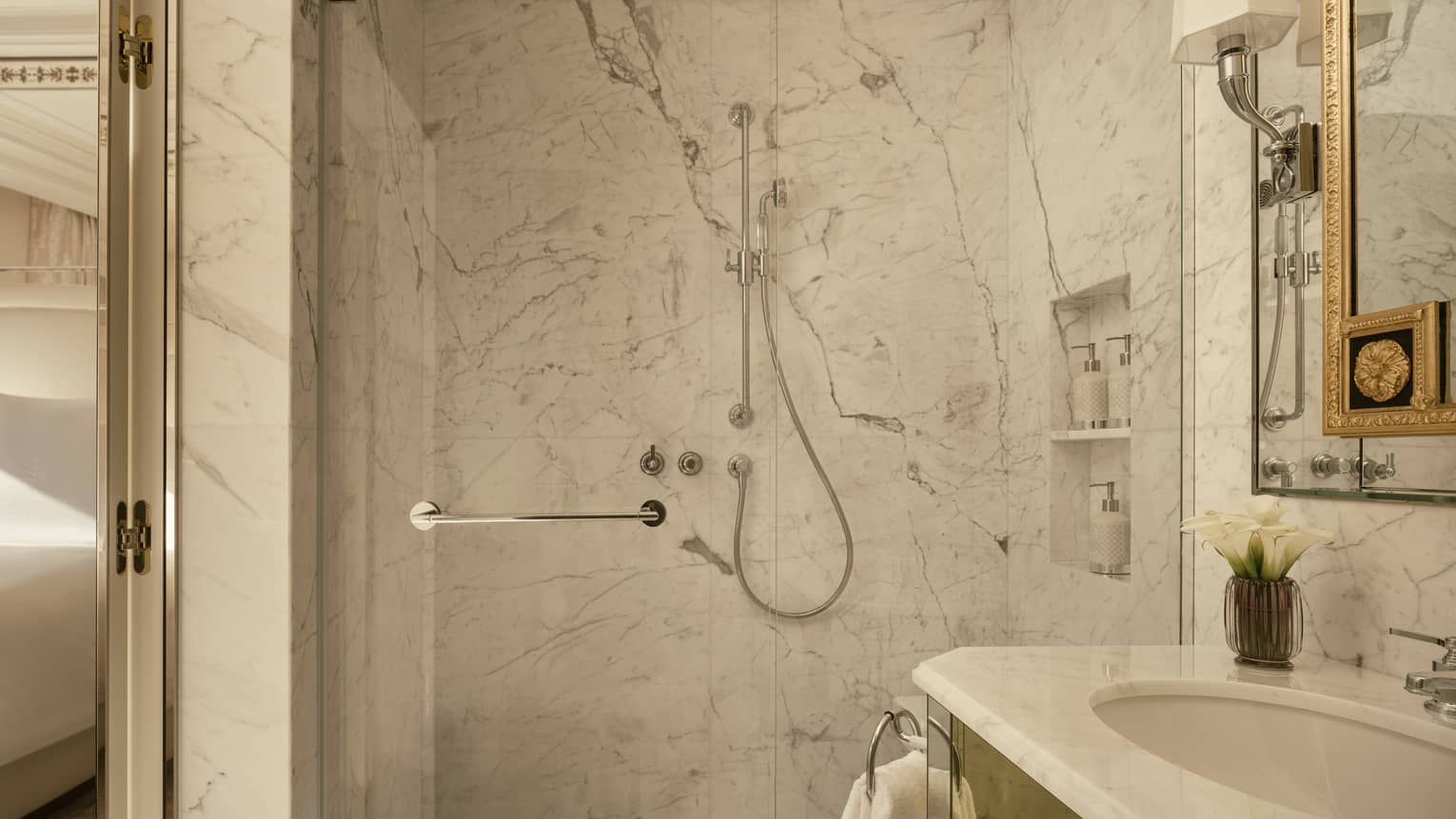Italian marble bathroom walk-in shower