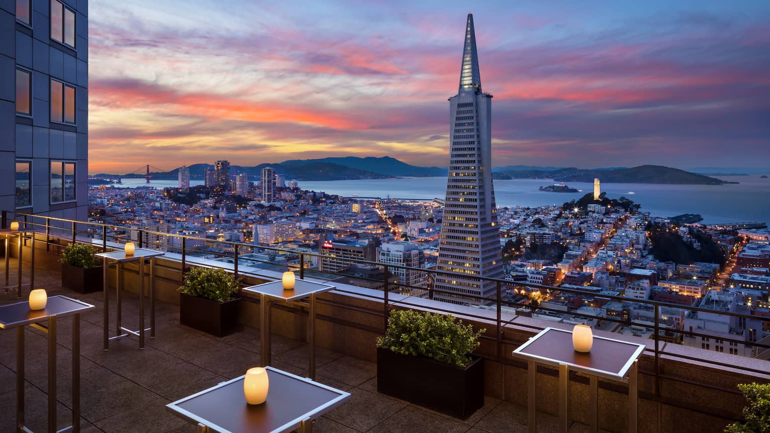 The sunset view over San Francisco from Four Seasons Hotel San Francisco at Embarcadero