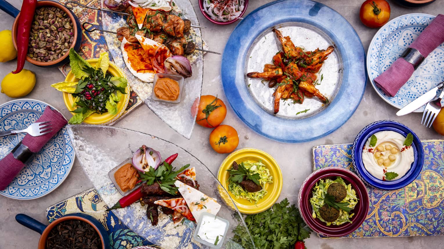 An aerial view of colourful vegetable dished at Al Barakat