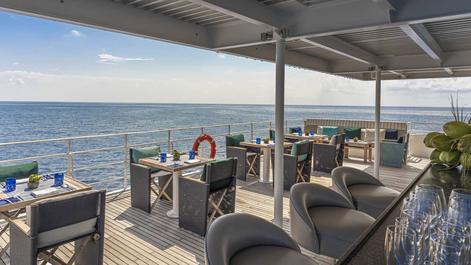 Restaurant on the deck of a private boat