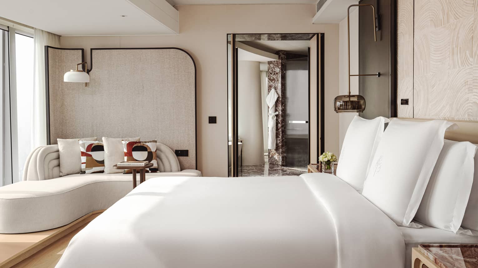 Luxury hotel room with city view