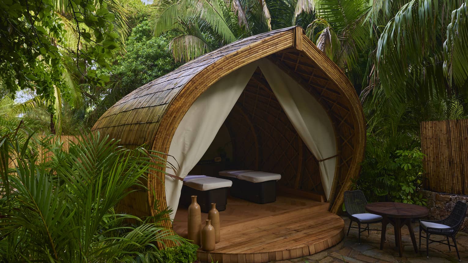 Spa pod nestled within the tropical forest