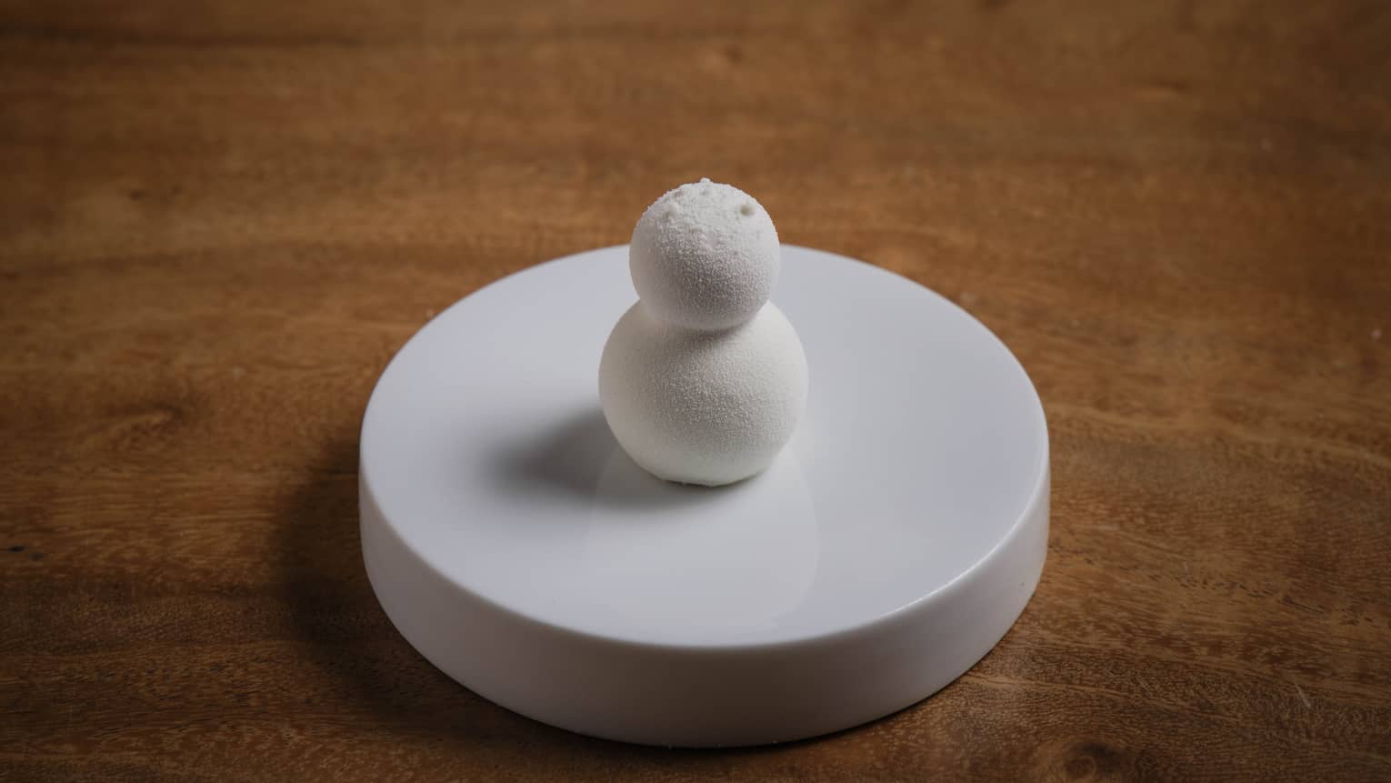 Gourmet dessert that looks like a snowman