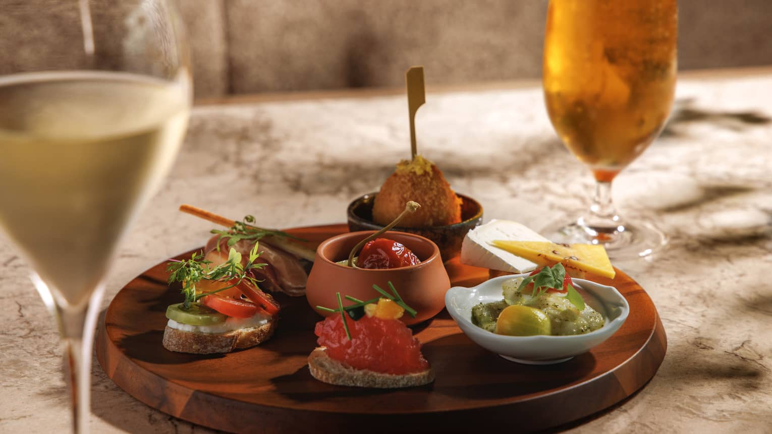 Antipasti platter and beverages