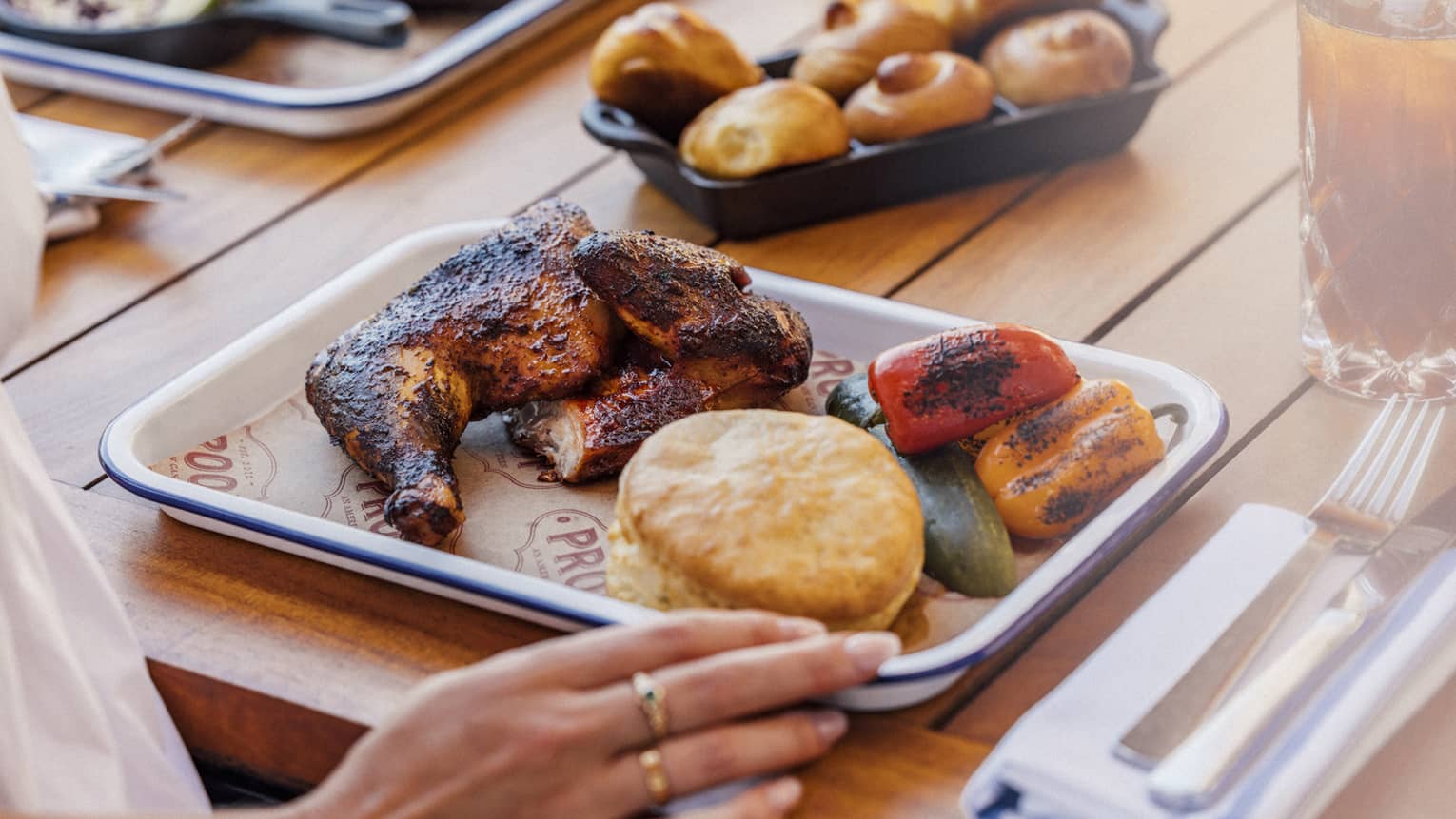 Grilled chicken, vegetables and biscuit