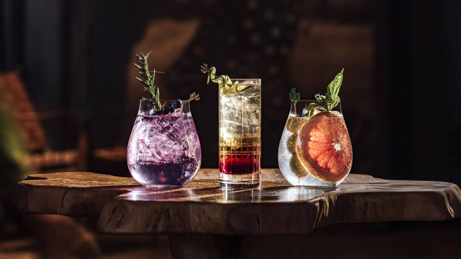 Three different gin and tonic cocktails