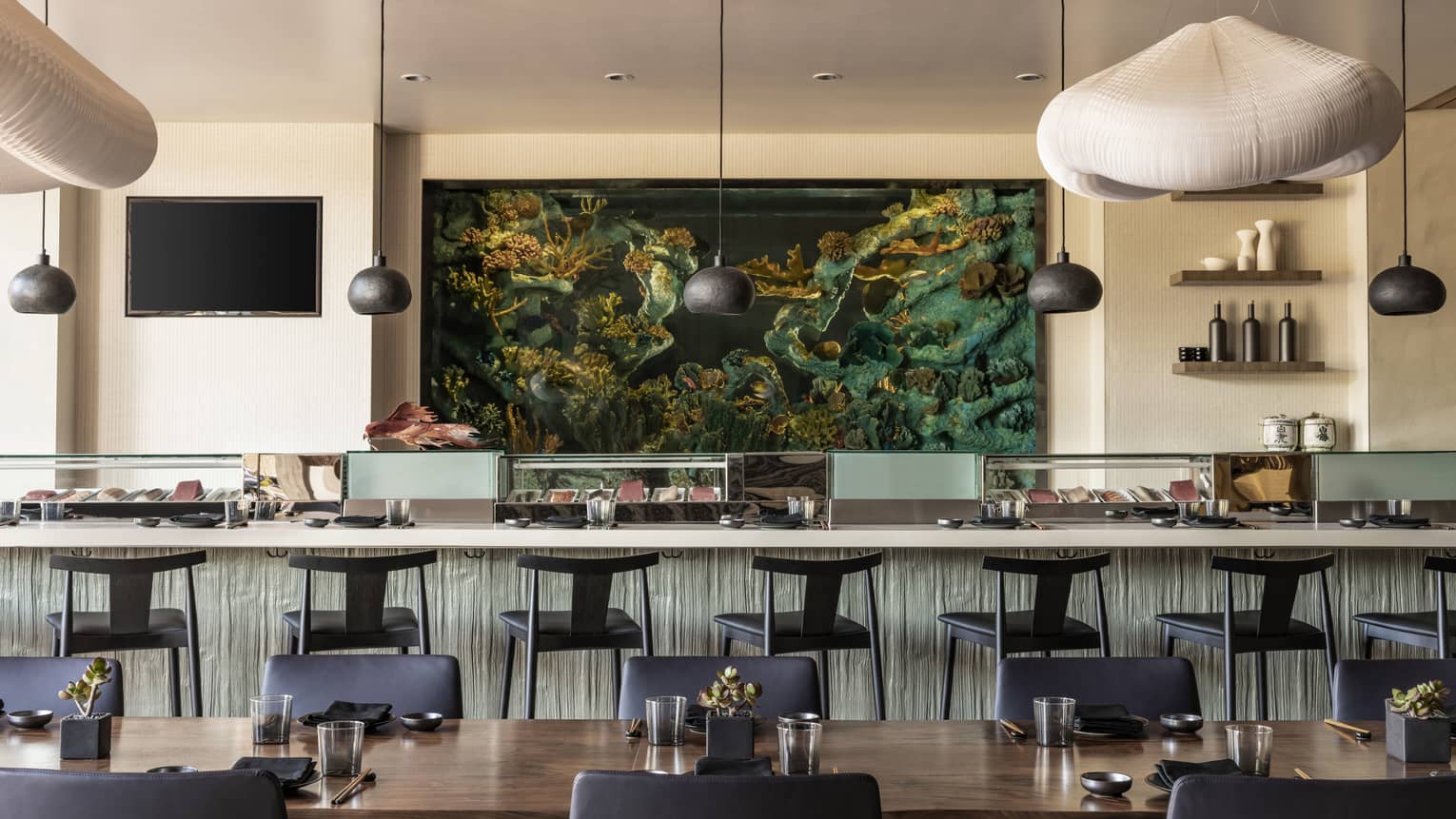 U-shape conference seating in Avalon, the private dining room of Coin & Candor restaurant