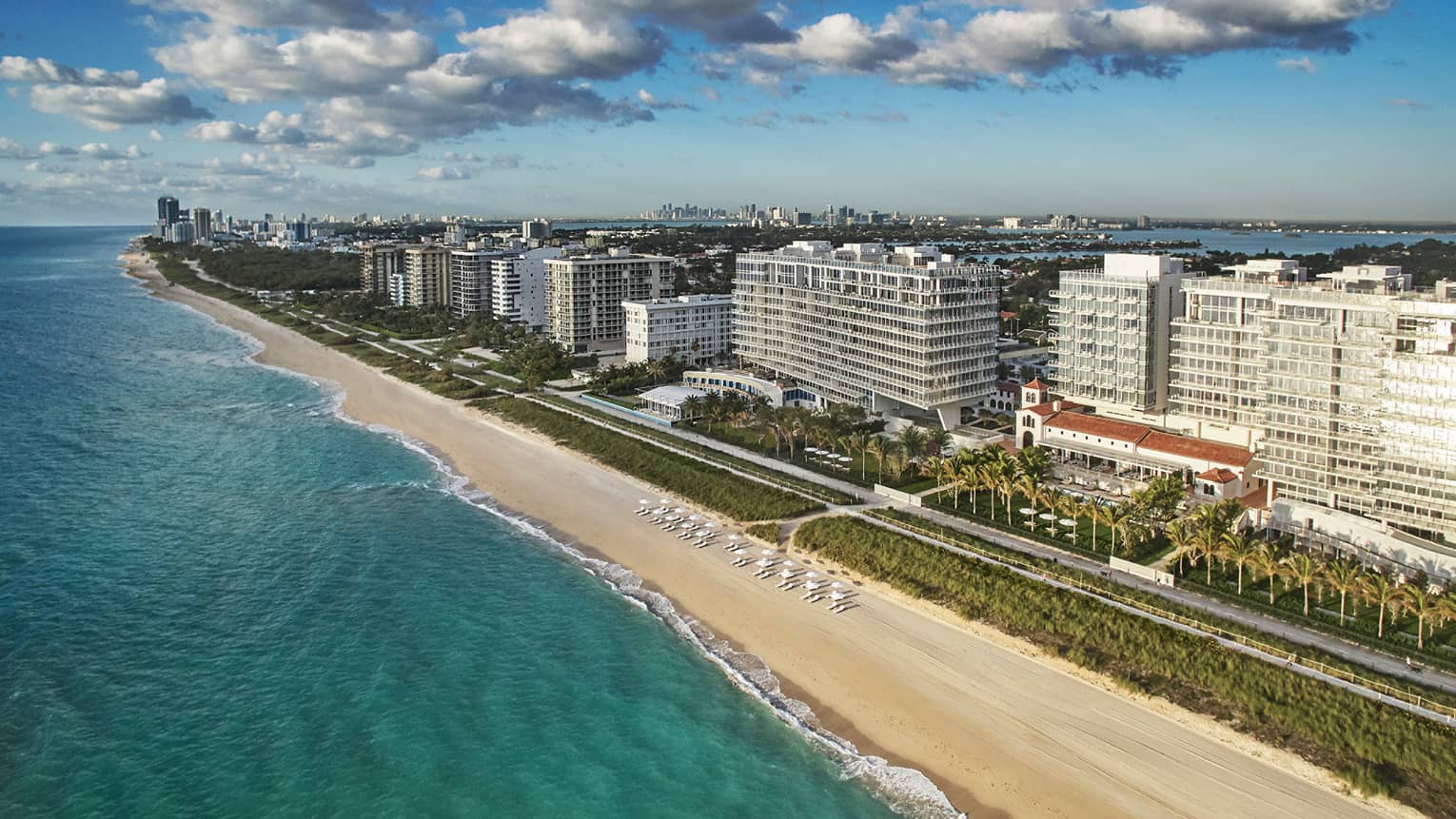 Aerial view of Miami Beach, Four Seasons Surfside and surrounding condos 
