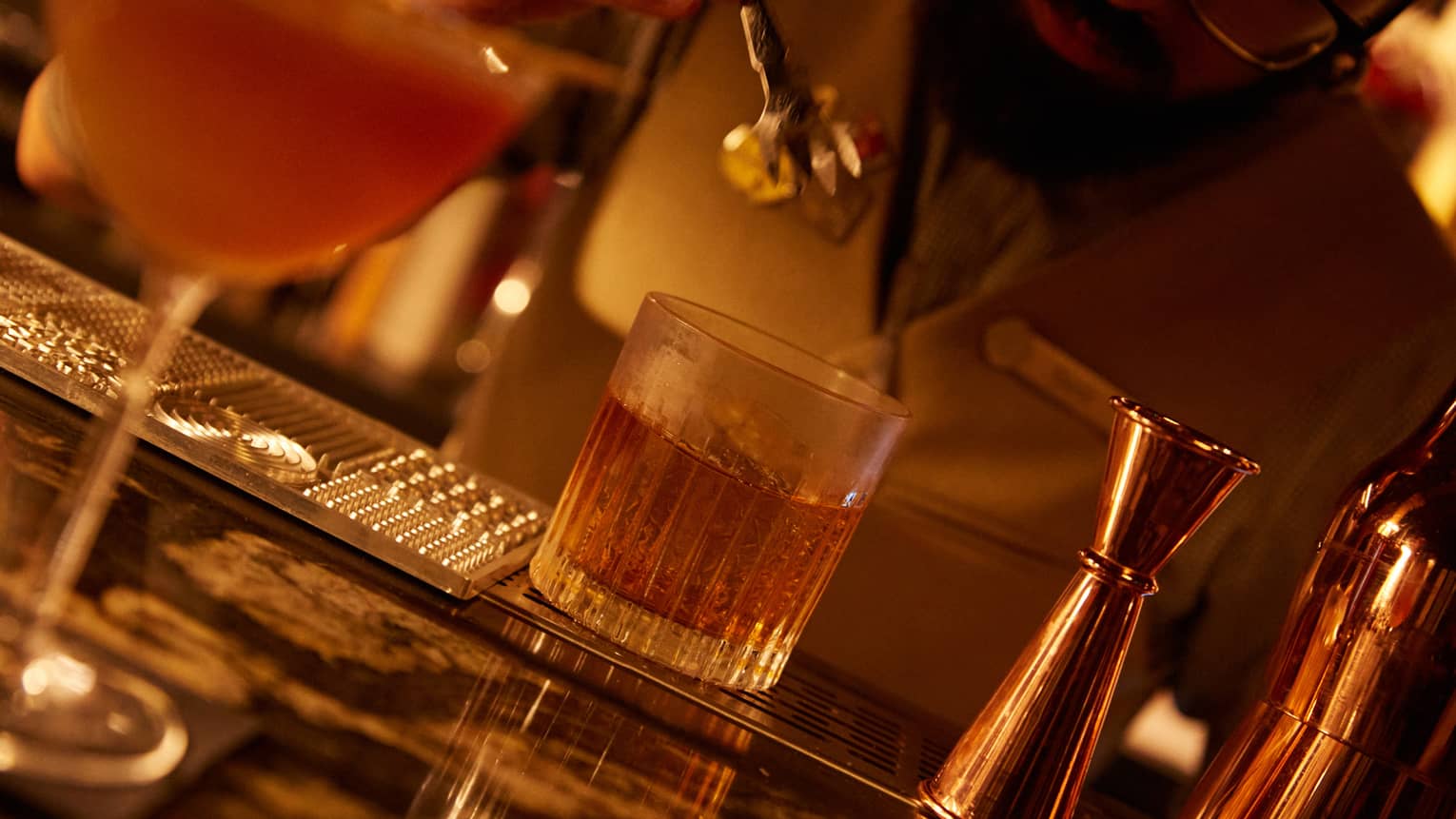 Cocktails on a countertop.