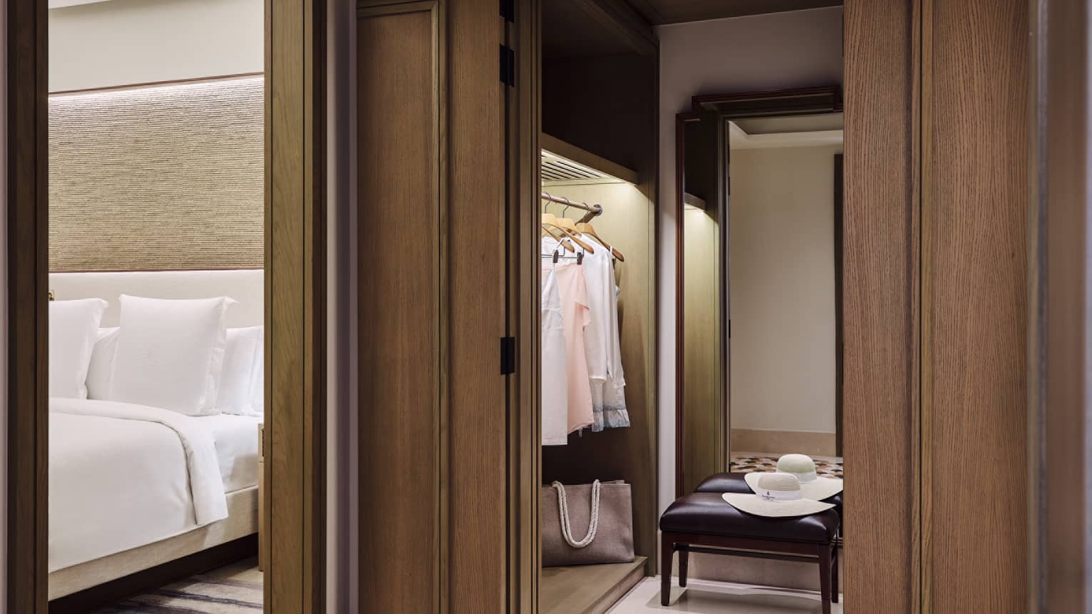 Wooden doors to a luxury walk-in closet