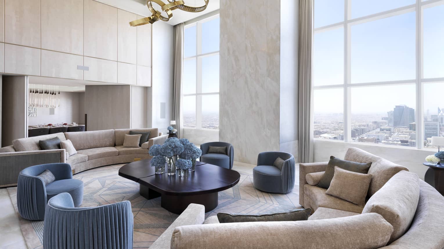 Large living room with extra high windows
