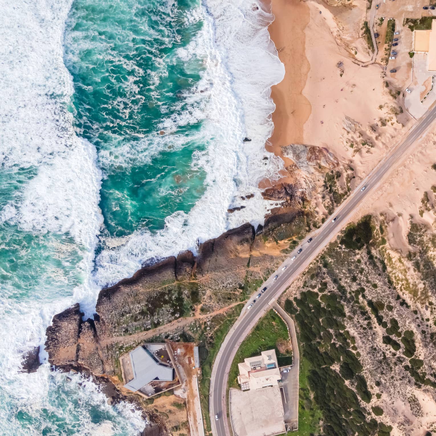 Aerial view of Guincho coastal road
