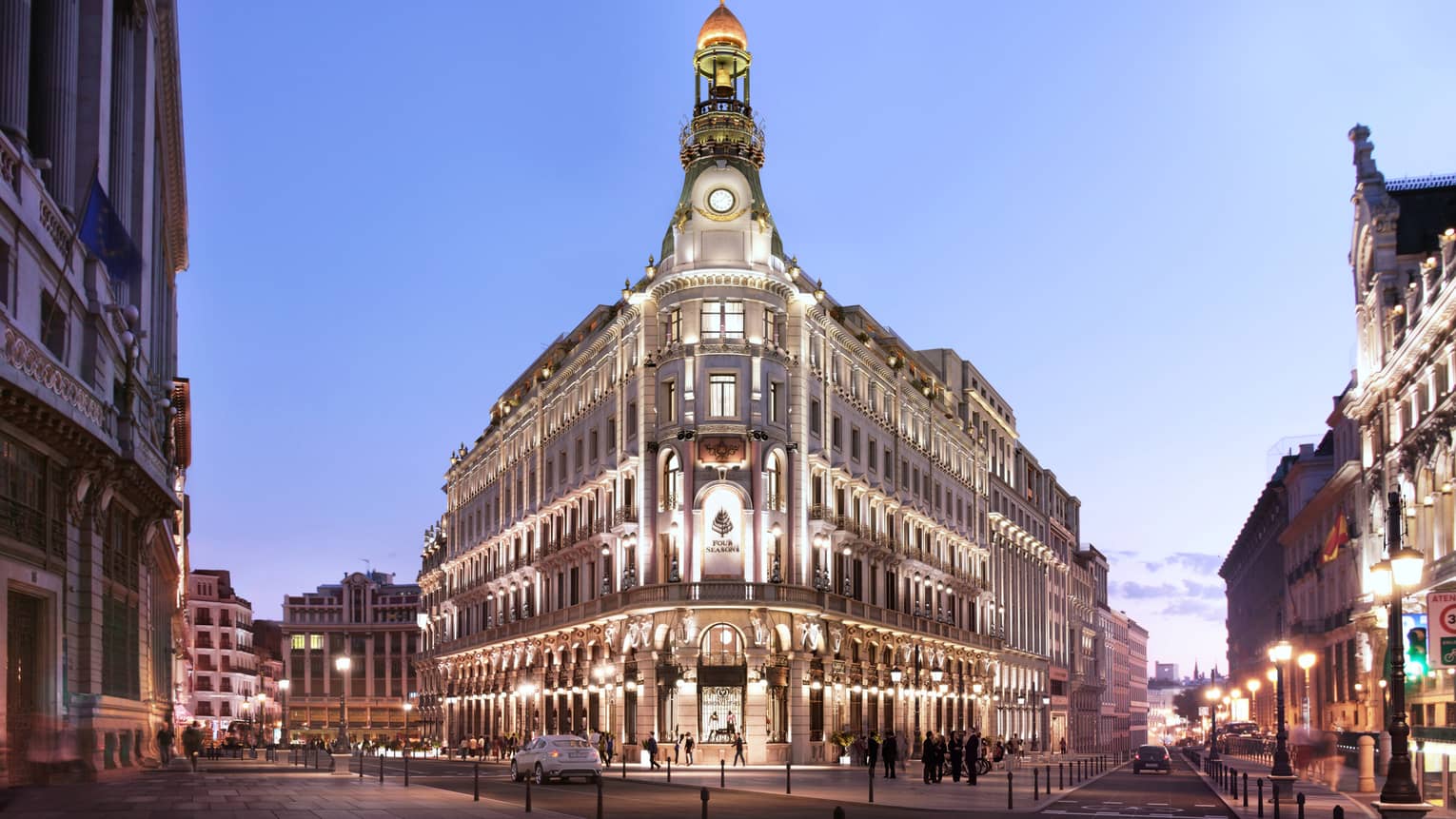 The exterior of the historic Four Seasons Hotel Madrid building