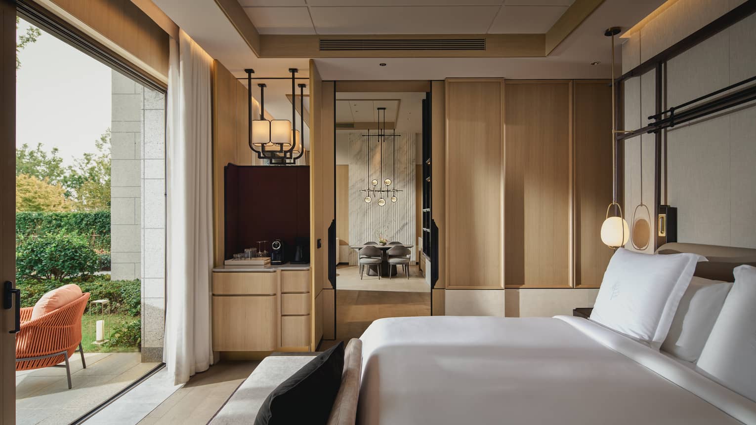Bedroom with king bed and walk-out garden terrace