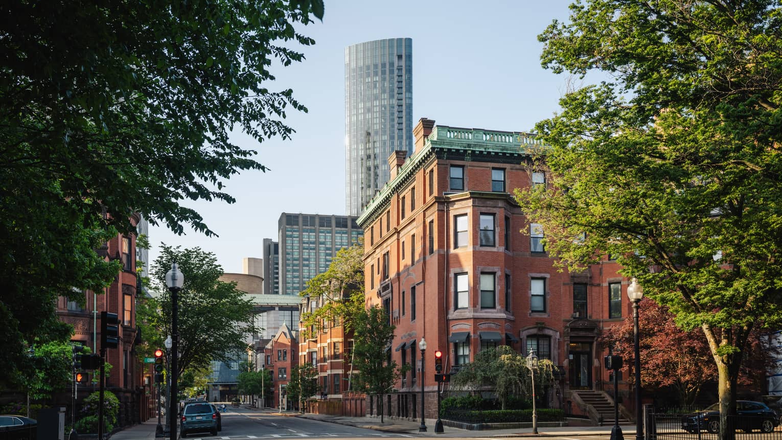 View of Boston Back Bay neighbourhood with Four Seasons Hotel Boston at One Dalton Street building in background