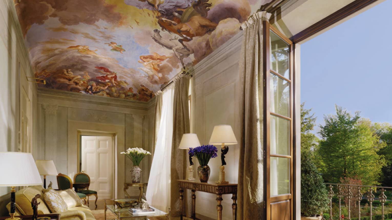 Historic painted ceiling of Presidential Suite sitting room at Four Seasons Hotel Florence