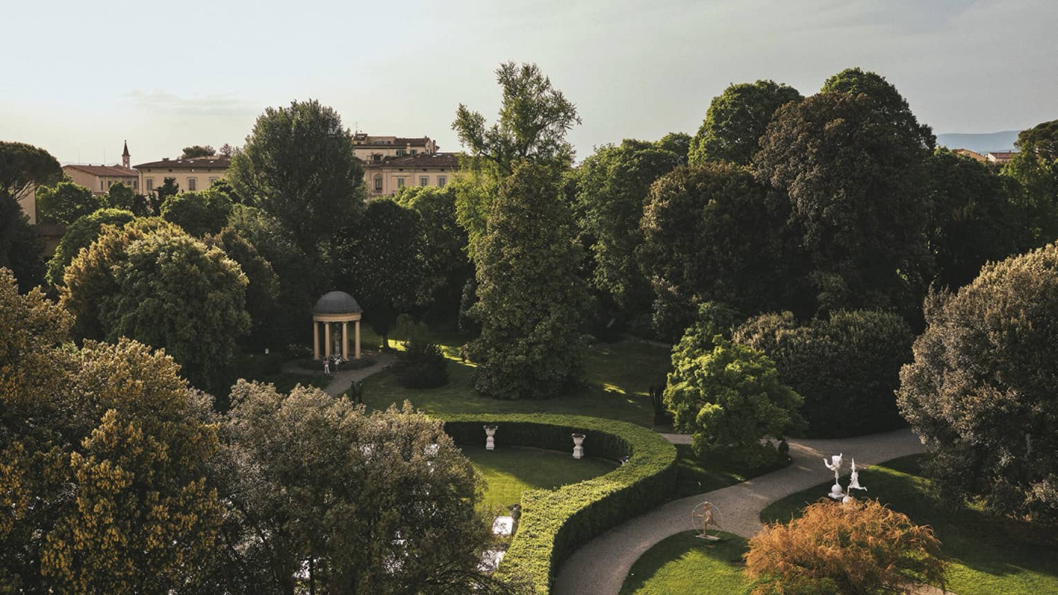 Aerial view of the manicured Gherardesca Garden at Four Seasons Hotel Florence