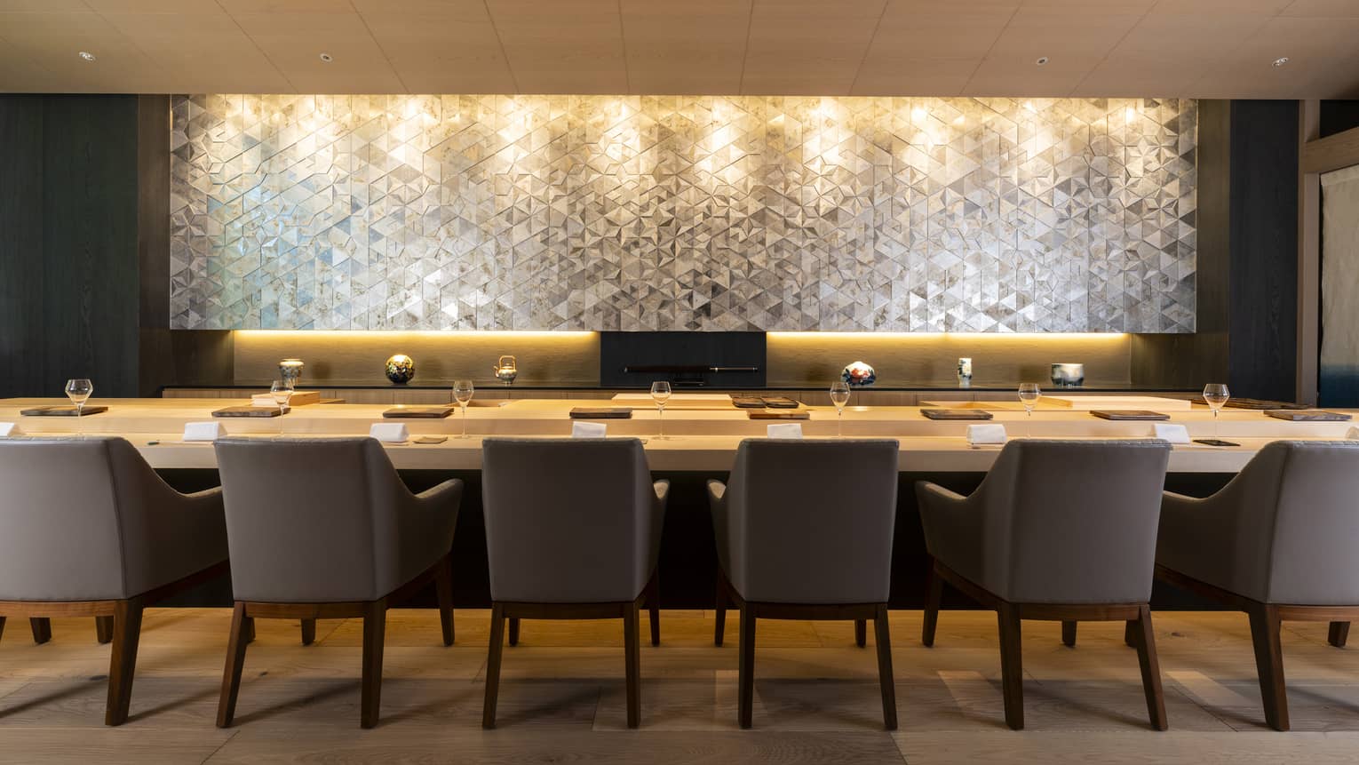 Elegant interior of Sushi Ginza Onodera with a traditional sushi counter