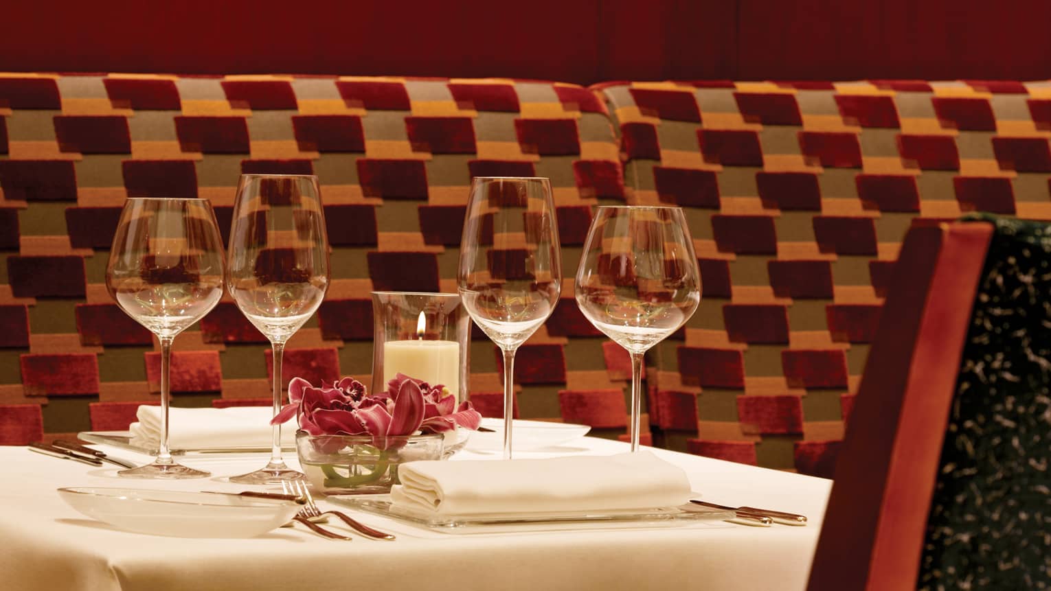 dining area at Café Prato with wine glasses