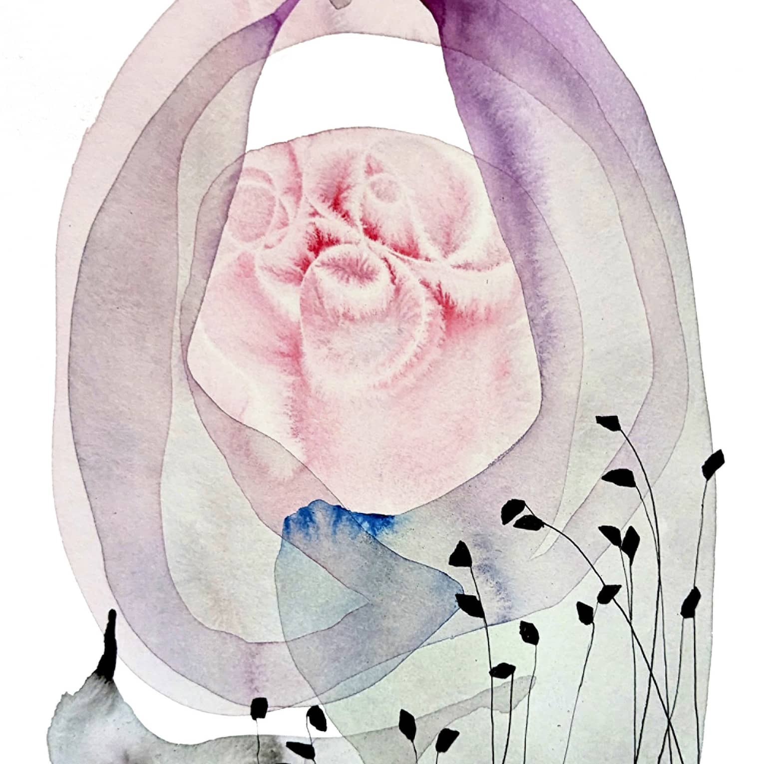 A painting of a pink flower