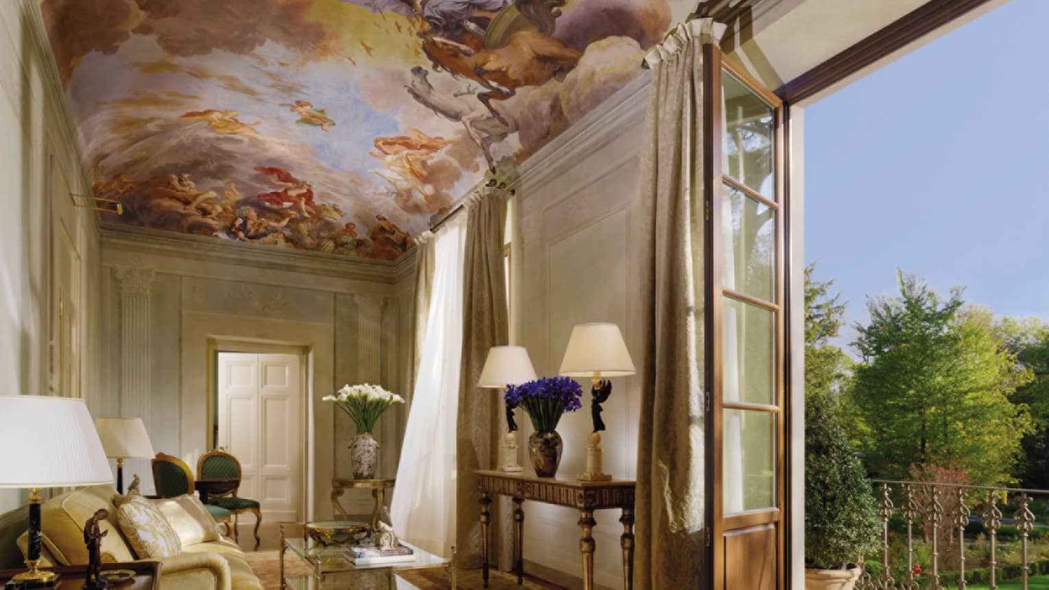 Historic painted ceiling of Presidential Suite sitting room at Four Seasons Hotel Florence