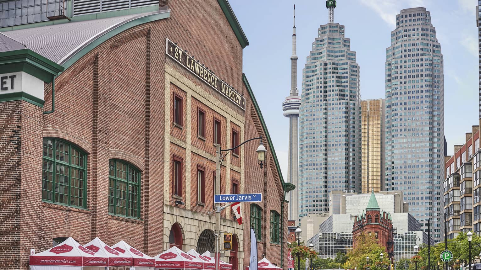 St. Lawrence Market exterior and city buildings in Toronto