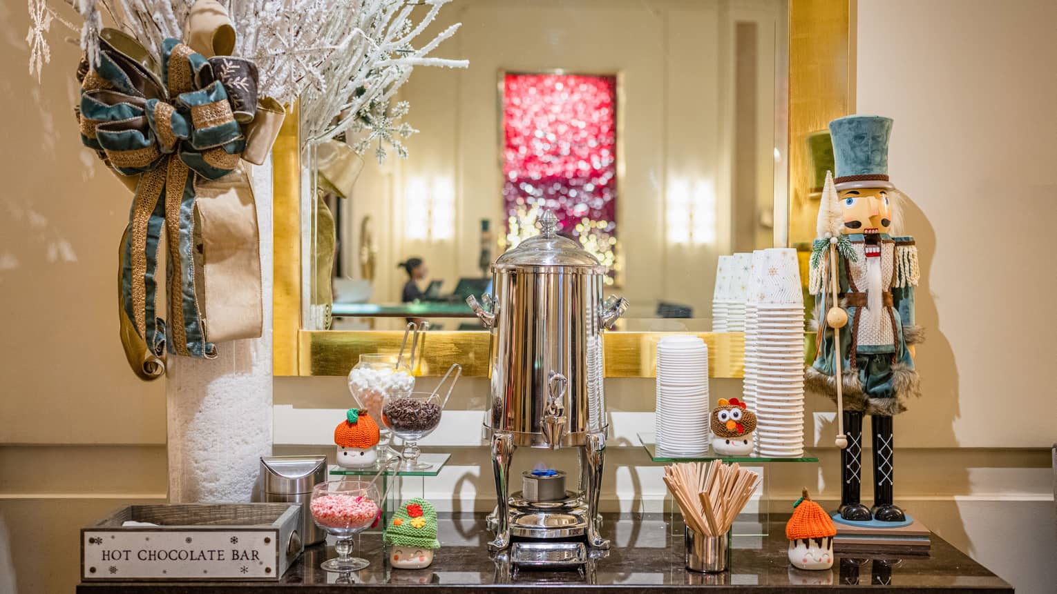 A hot chocolate making bar.