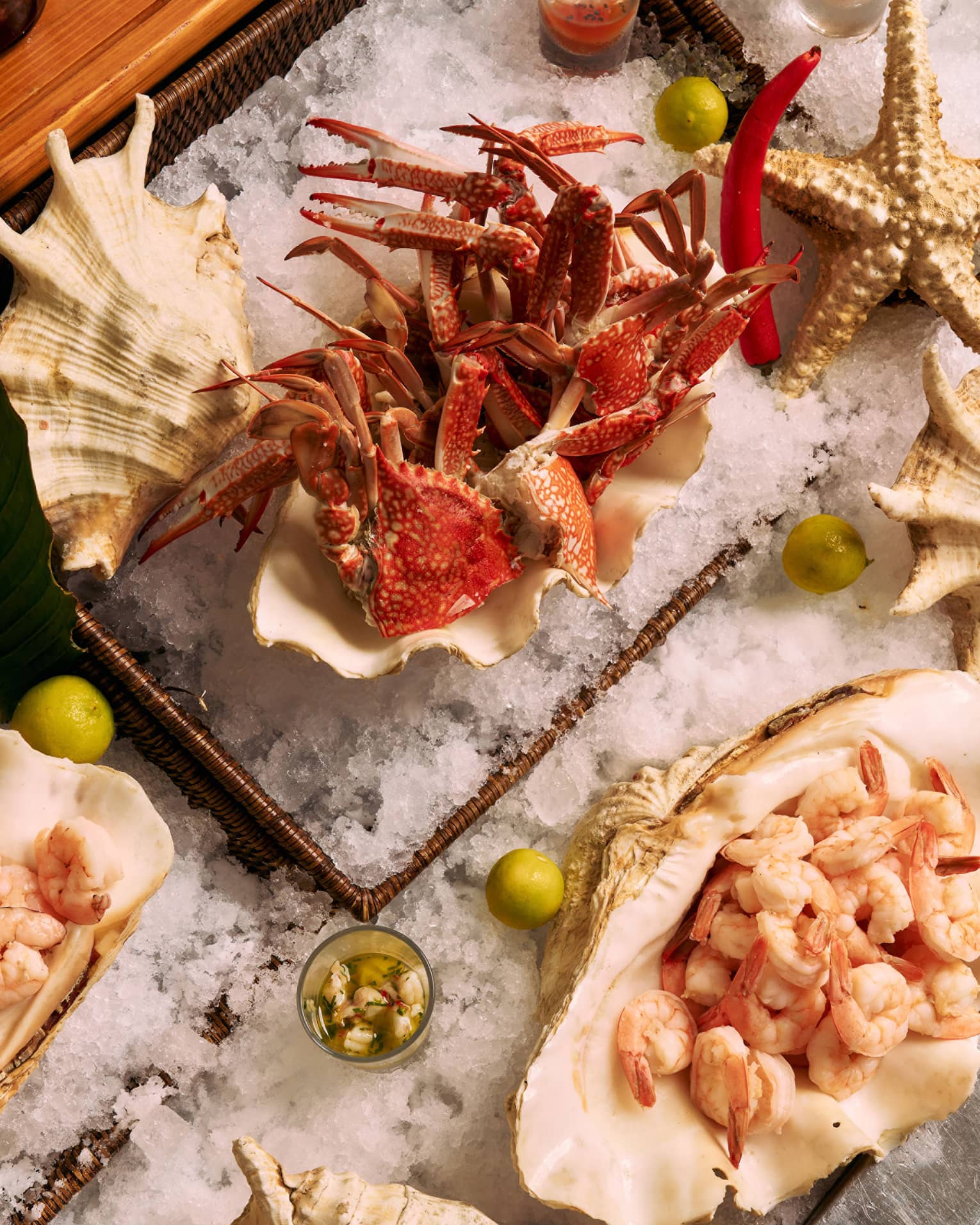 Assorted seafood on platters of ice