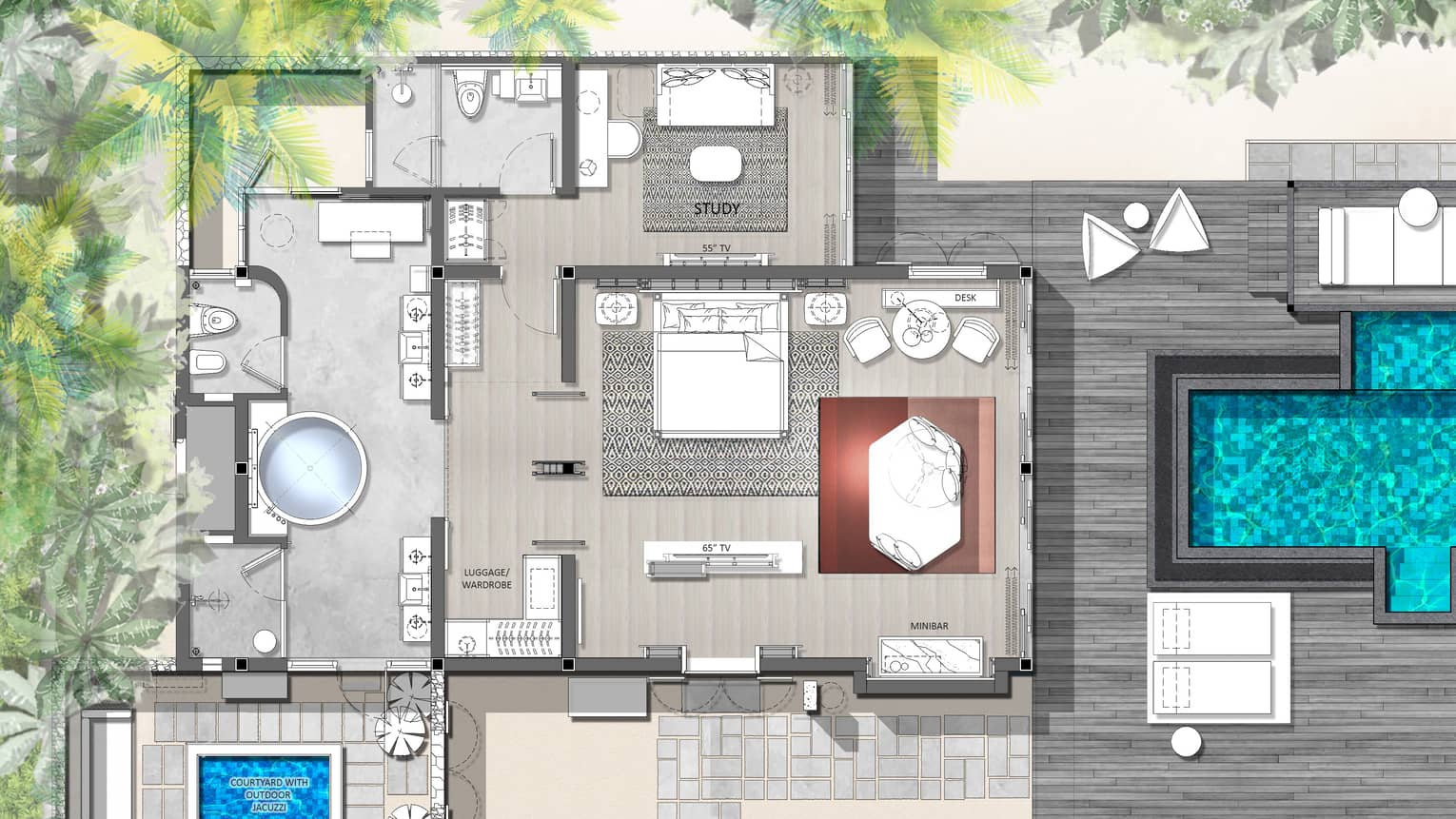 Floorplan of Family Beach Villa with Pool at Four Seasons Maldives at Landaa Giraavaru