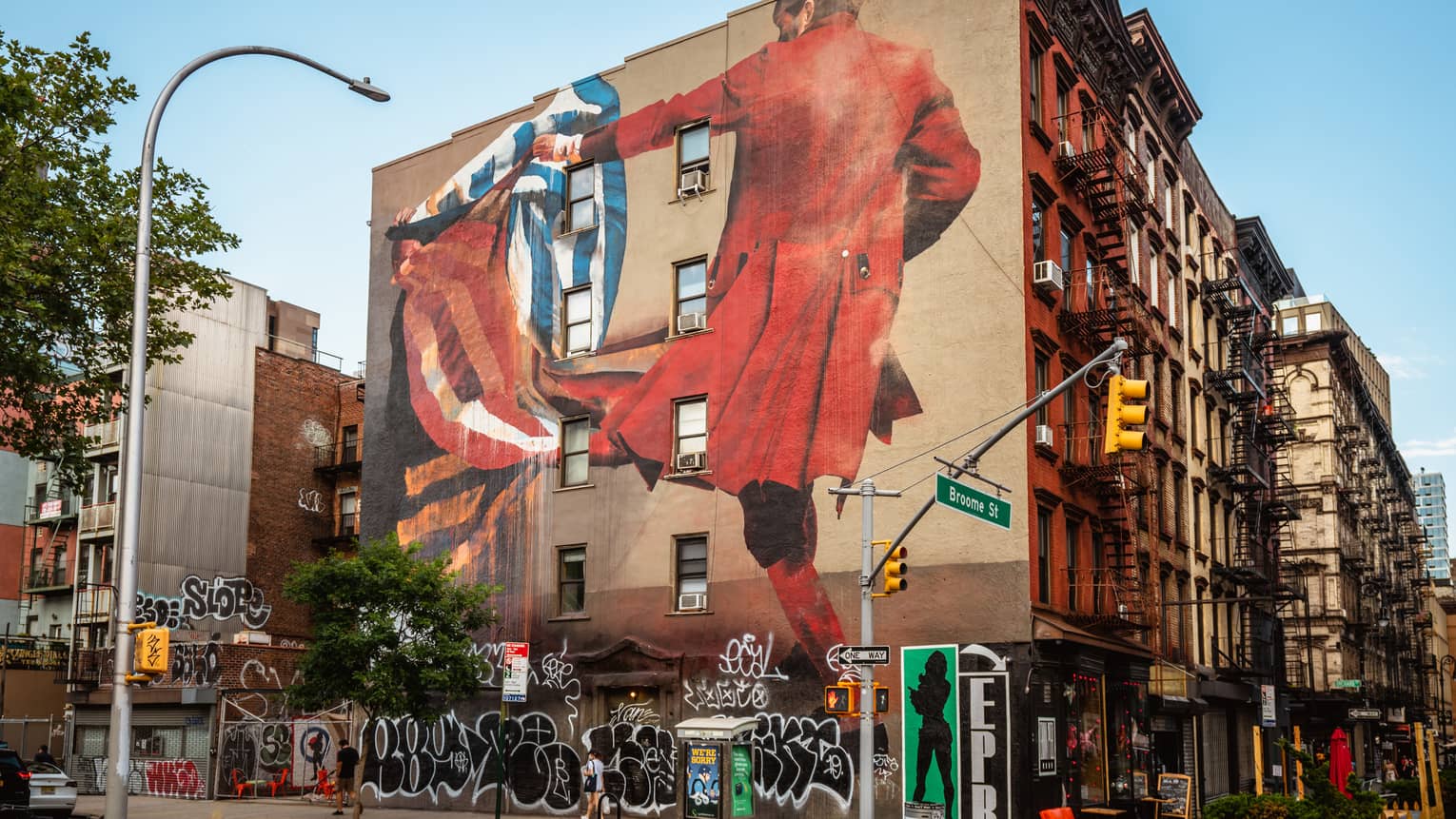 Photo of Broome Street in New York and graffiti on the wall
