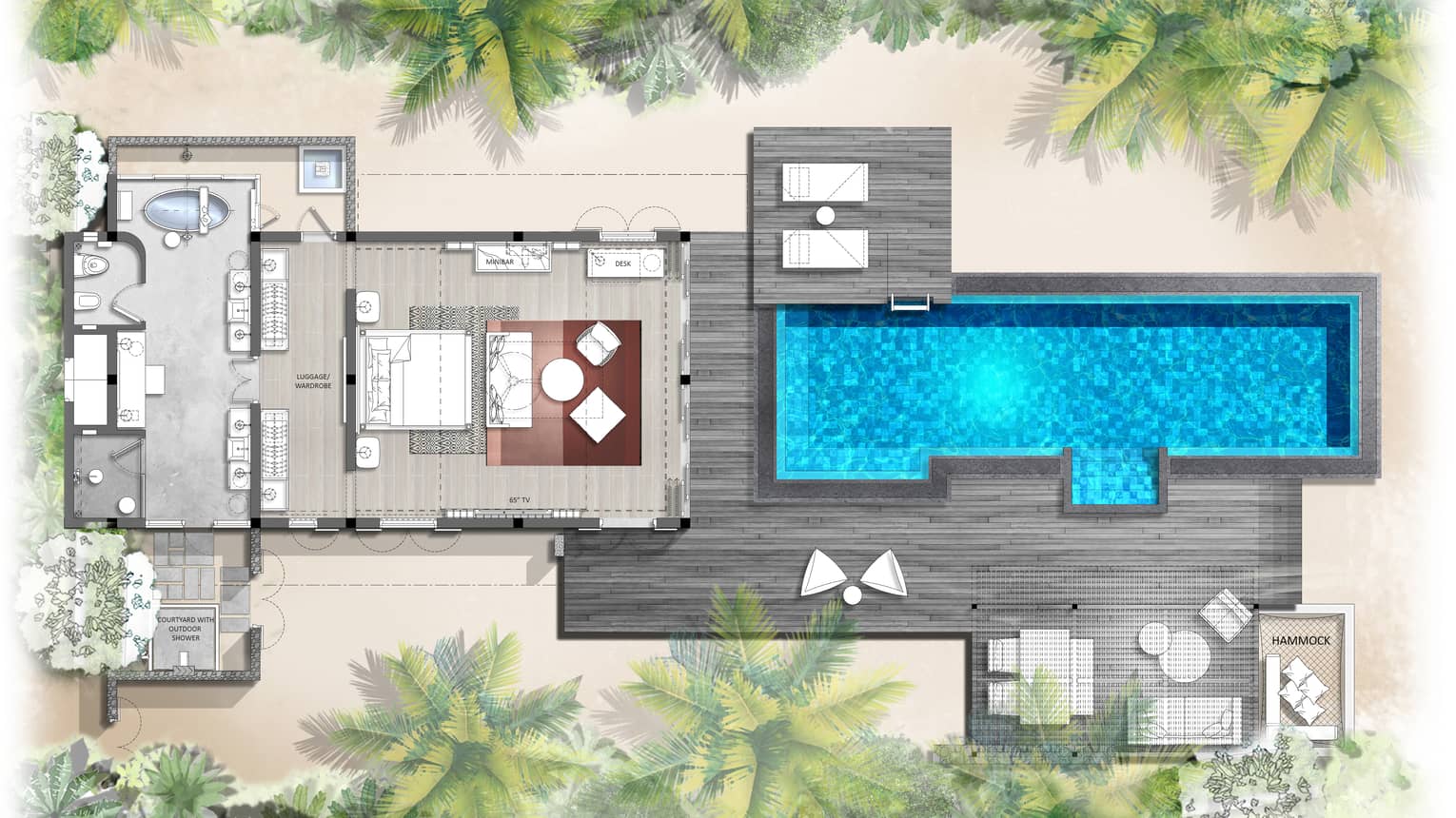 Floorplan of Oceanfront Bungalow with Pool at Four Seasons Maldives at Landaa Giraavaru