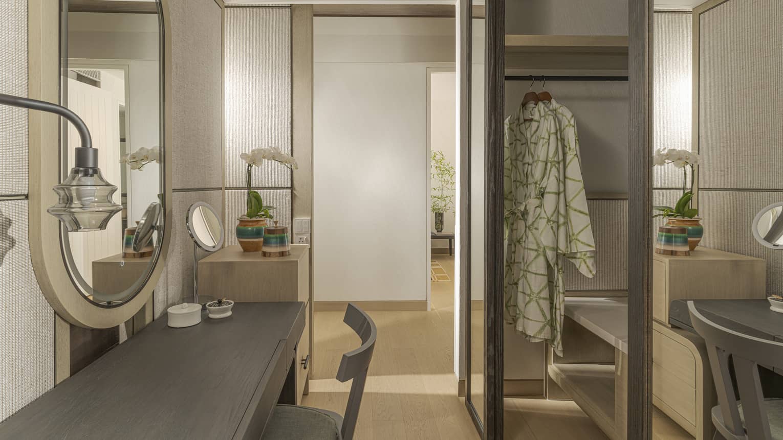 Changing room with vanity in luxury villa at resort