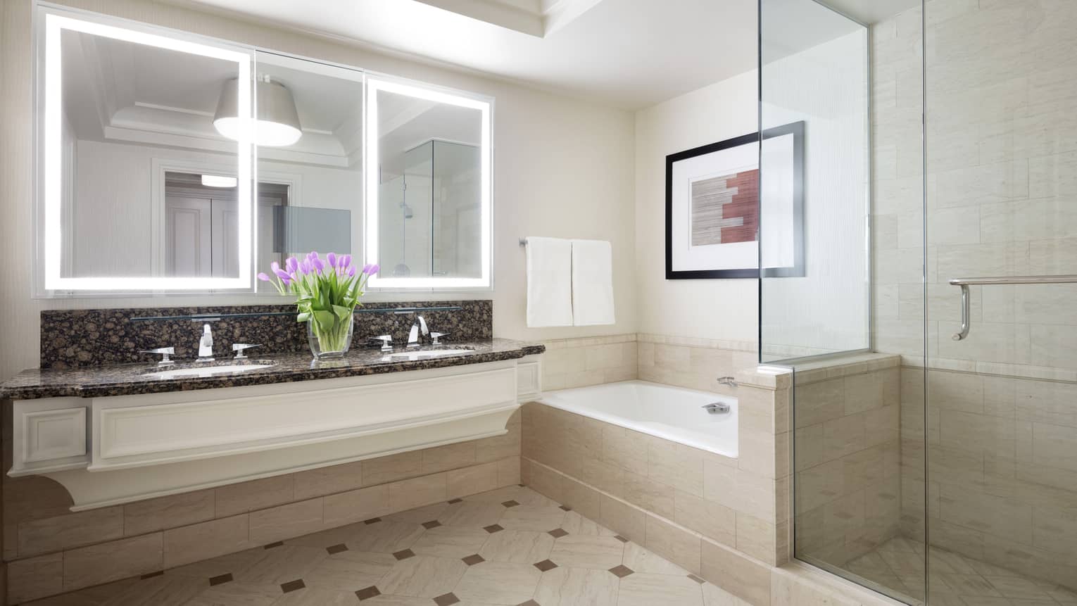 Bathroom with tub and separate walk-in shower and double vanity, Presidential Suite at Four Seasons Hotel Las Vegas