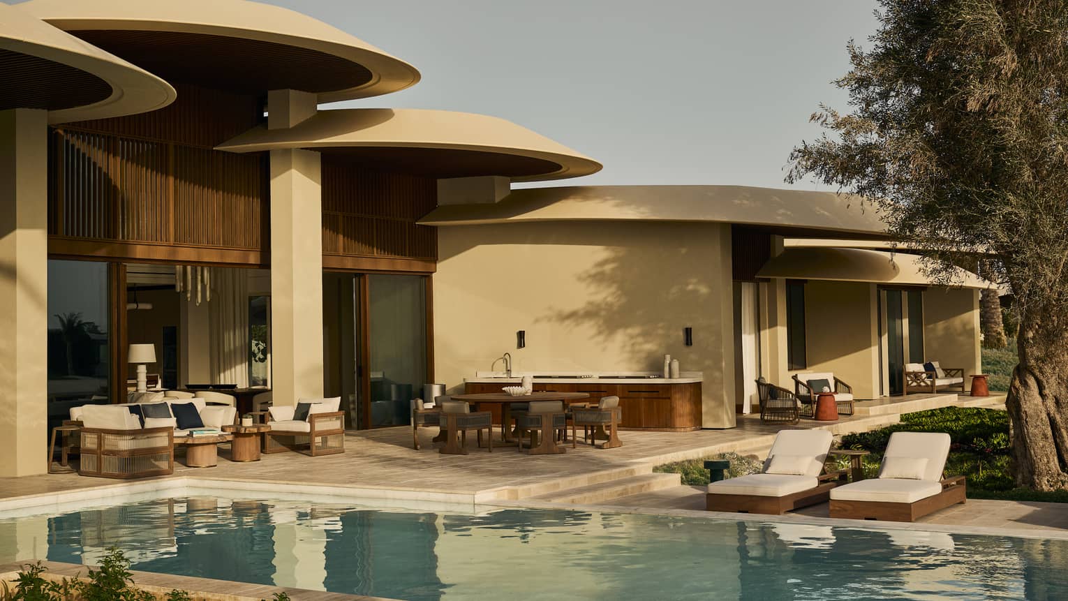 Guest room exterior pool and loungers