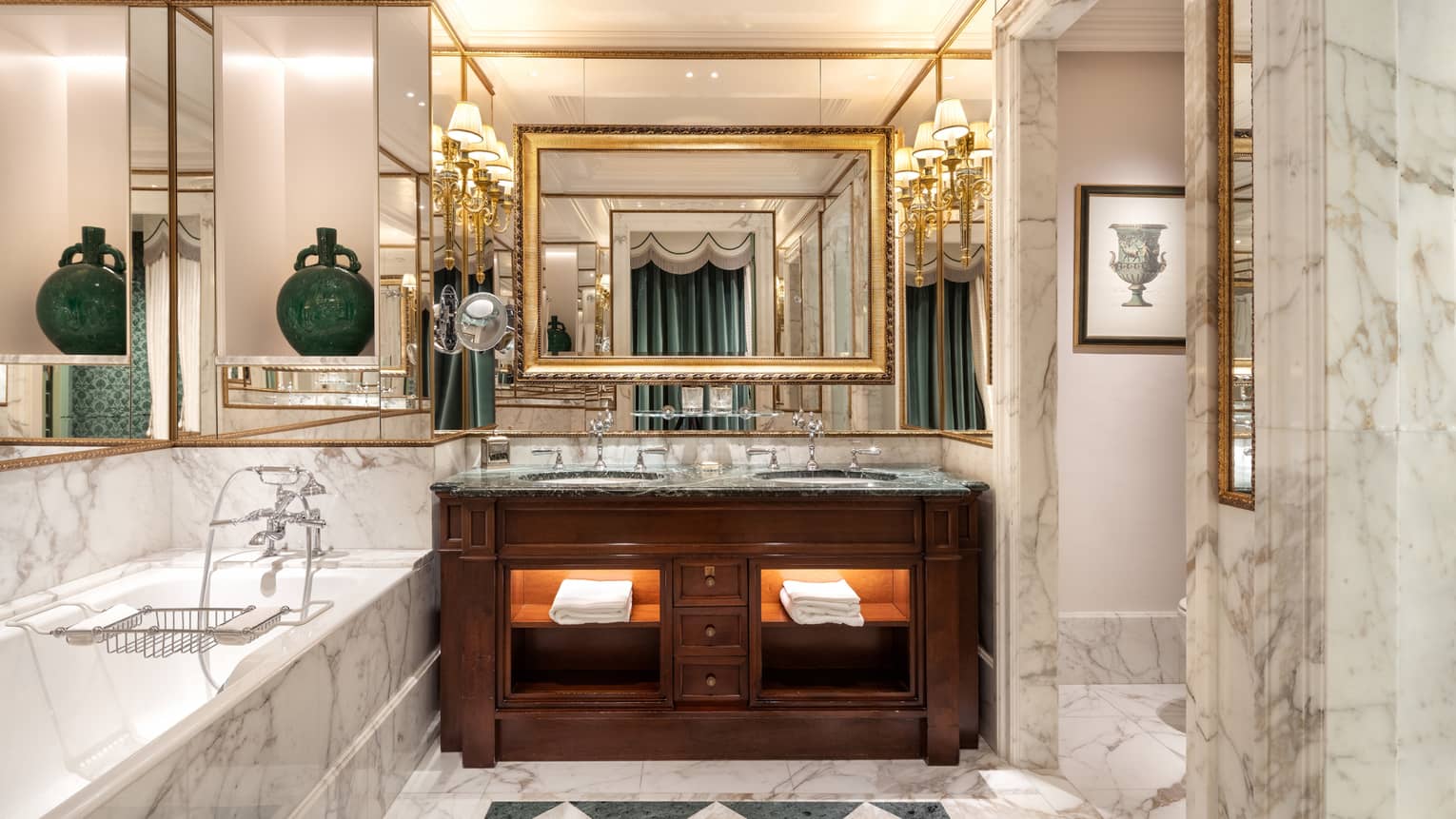 Marble bathroom with tub, shower and double vanity, Gallery Suite at Four Seasons Hotel Florence
