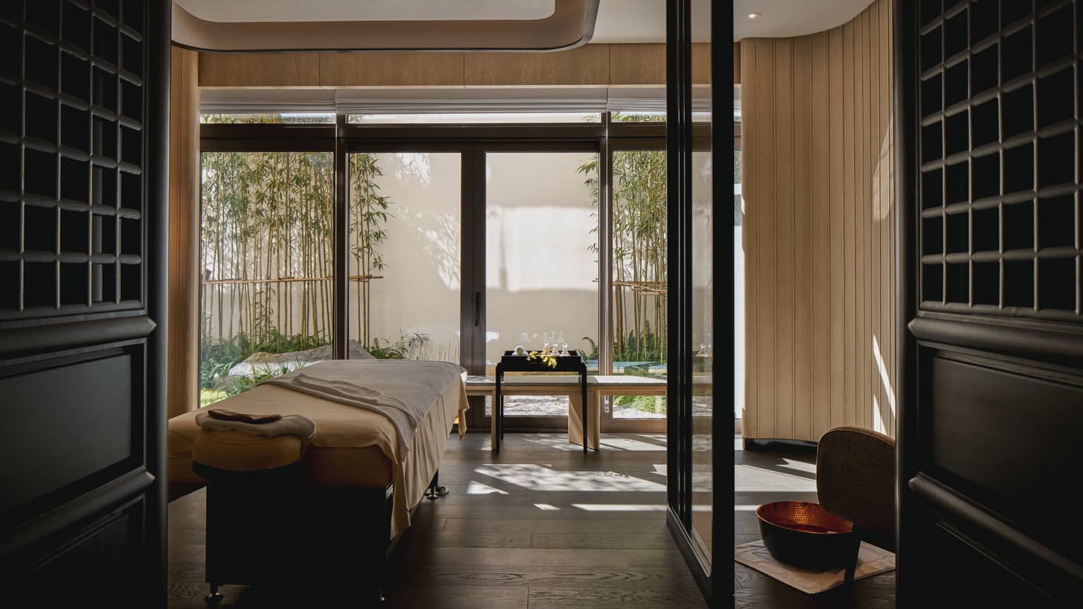 Spa treatment room with bamboo