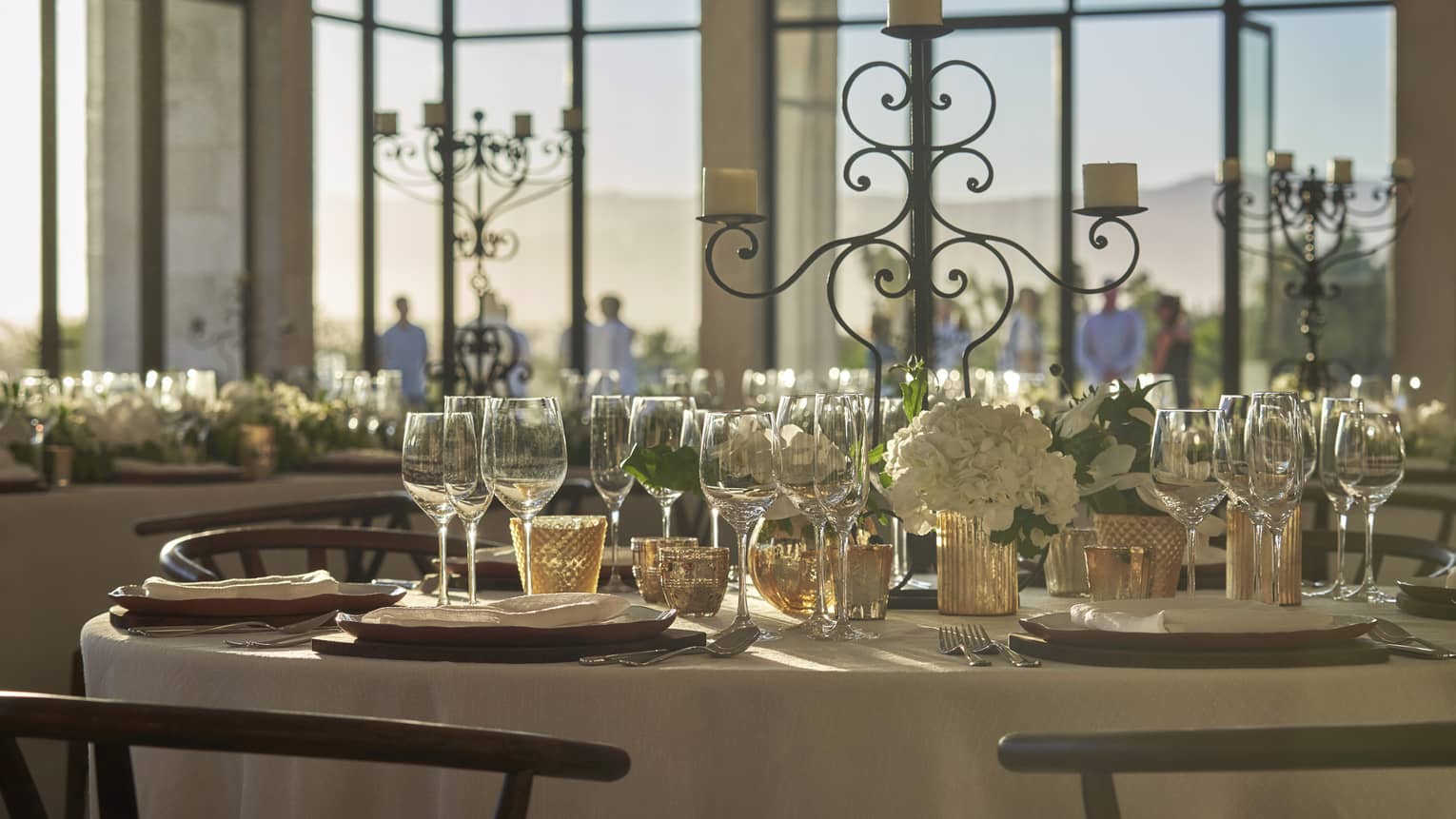 Ballroom banquet table set for event