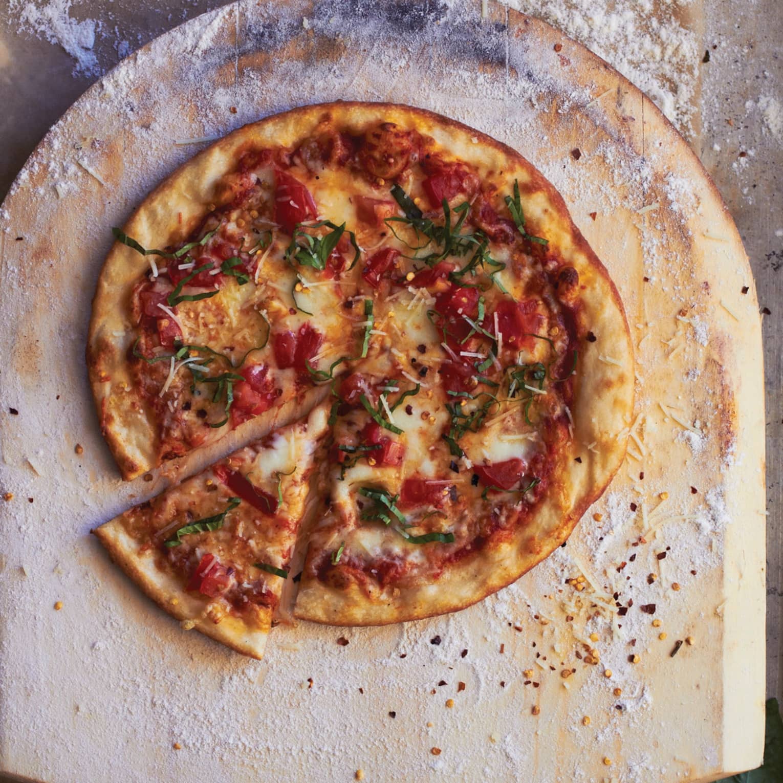 Pizza on a wooden board