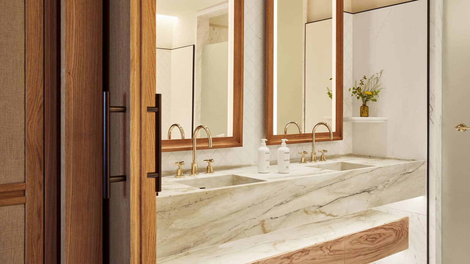 Marble vanity of modern suite bathroom at Four Seasons Resort Mallorca