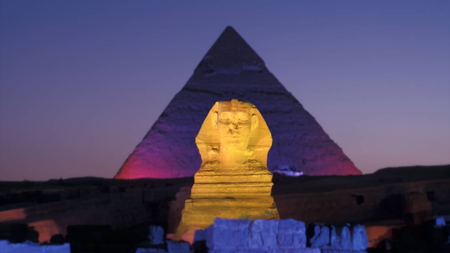 Sphinx and pyramid night light show Egypt