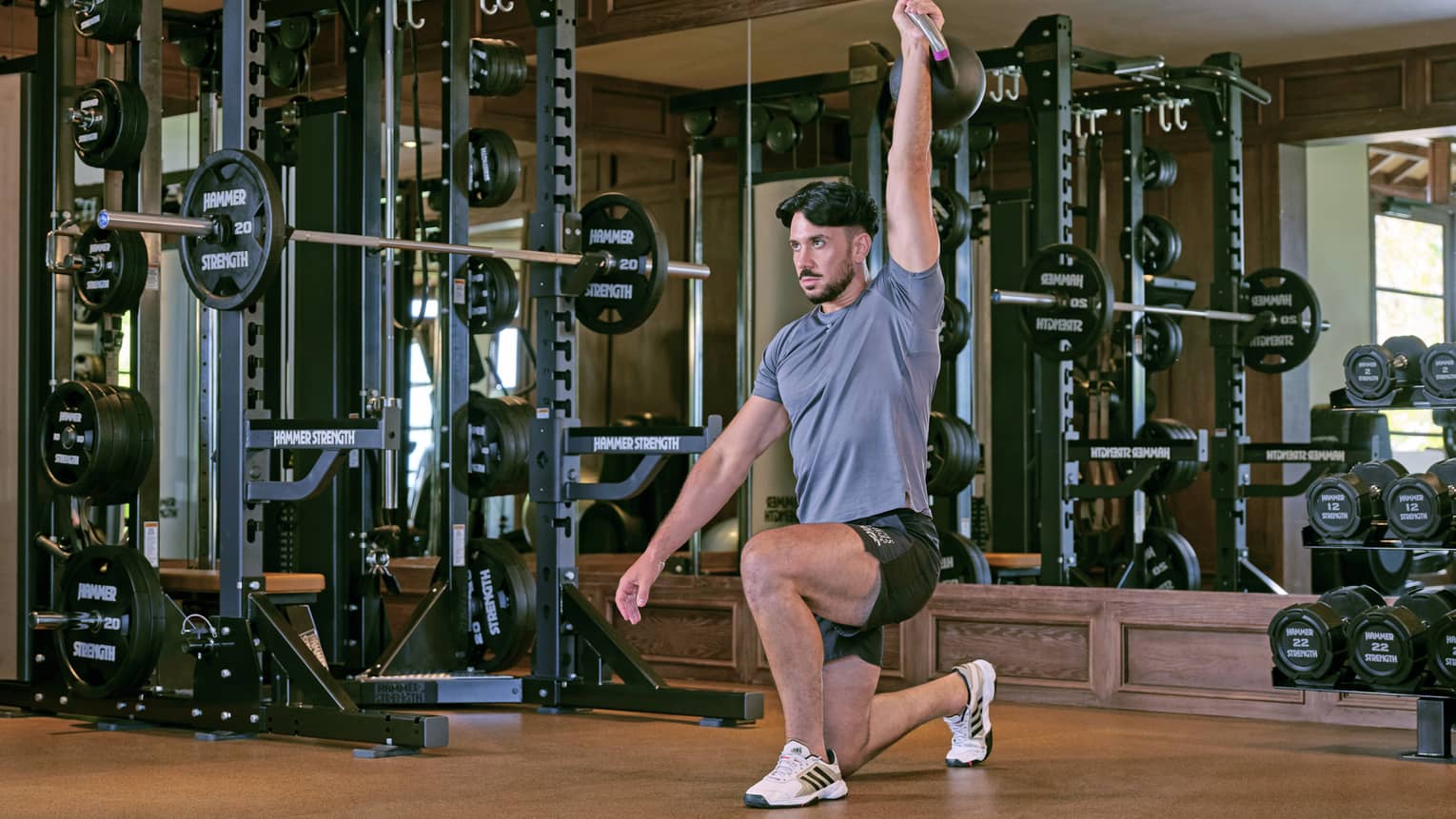 Man works out in gym