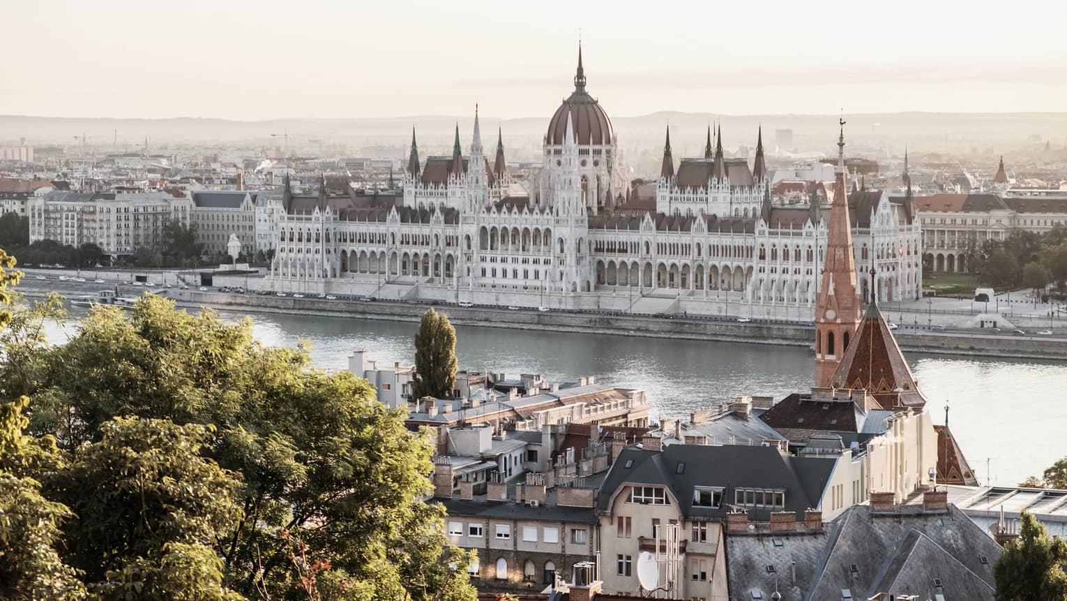 Daytime views of Buda Castle and the Danube River