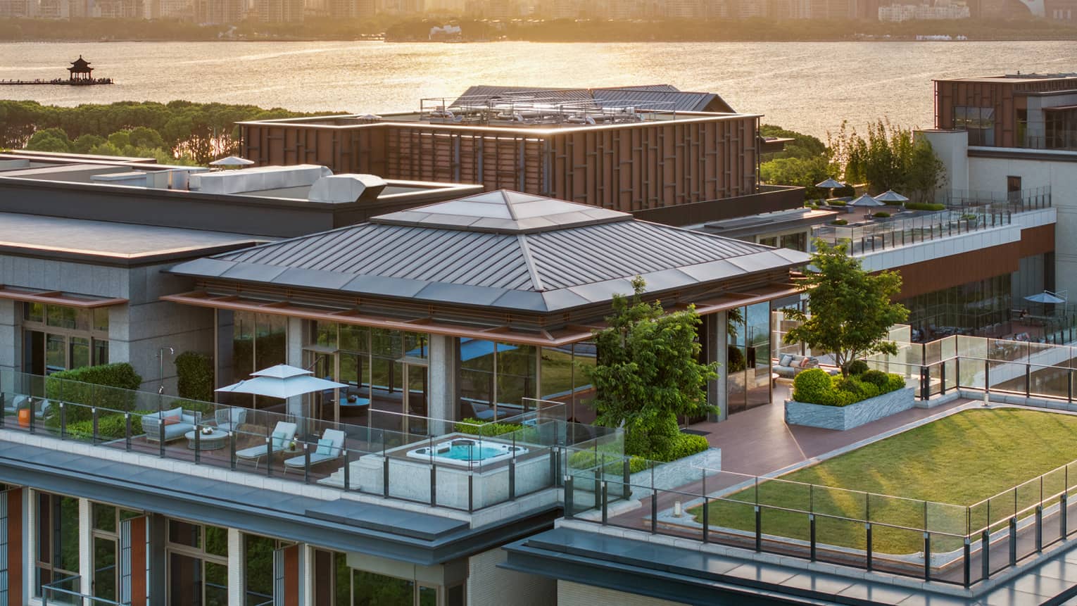 Exterior shot of Penthouse Suite terrace at Four Seasons Hotel Suzhou