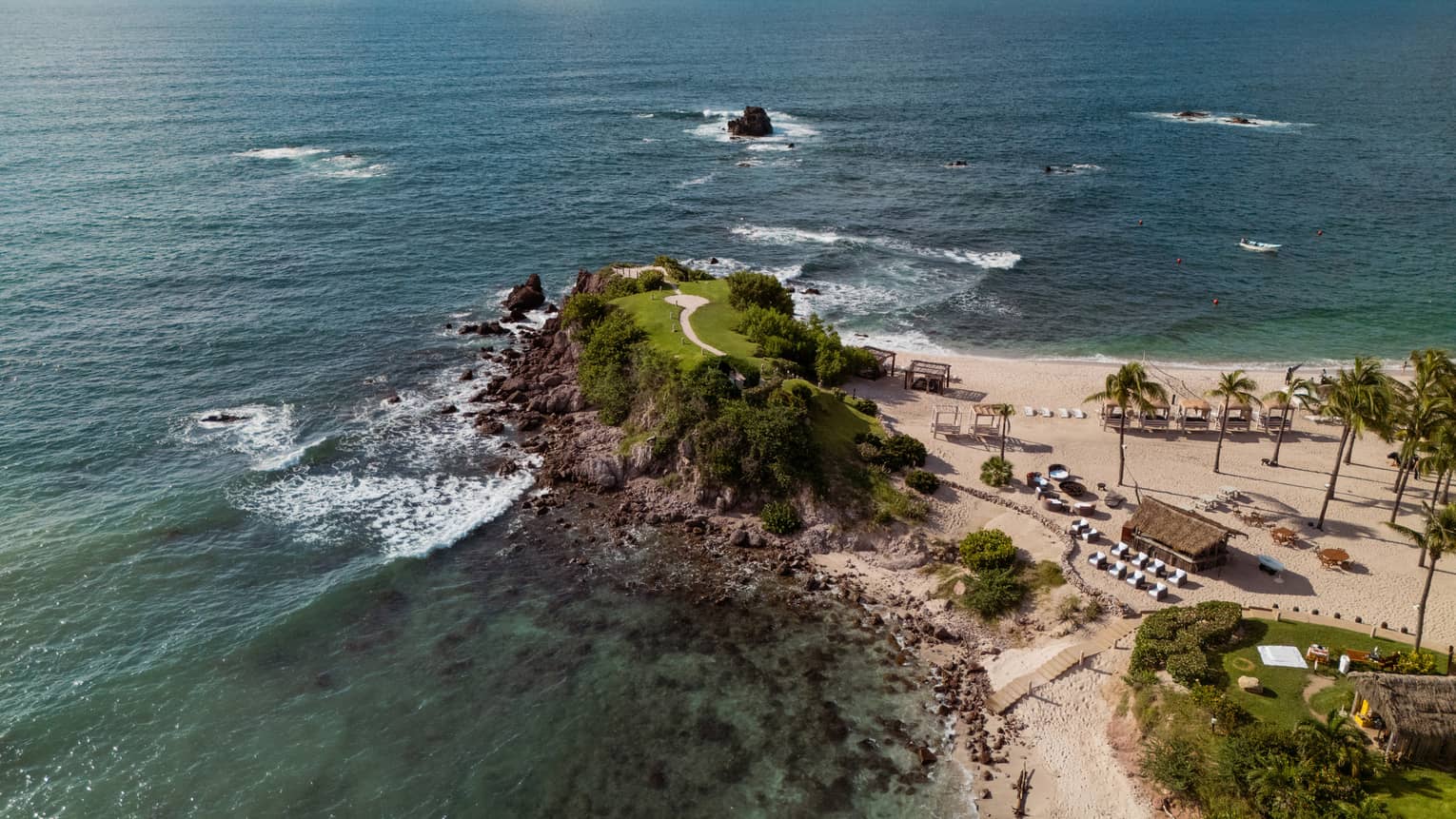 Aerial. view of peninsula at Mexican beachfront resort